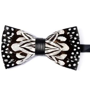 Elegant Black and White Feather Bow Tie